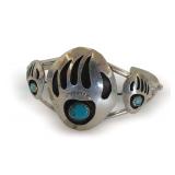 Navajo Sterling Silver Turquoise Bear Paw Bracelet by Farlene Spencer