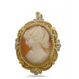 Cameo Brooch Pendant with Filigree Setting Marked 800