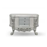 Ornate Silver Finish Credenza with (3) Drawers and Carved Details