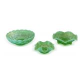 (3) Green Opalescent Glass Bowls Including Fenton