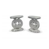 Pair of Mirrored Mosaic Side Tables with Interlocking G Motif