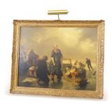 Jean Platteel 1869 Oil Painting of Belgian Winter Market Scene