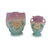 (2) 1940s Hull Art Pottery Water Lily Design Vases