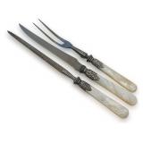 3-Piece Carving Set with Mother of Pearl and Sterling Handles