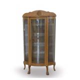 Quarter-Sawn Oak Curved Glass China Cabinet with Claw and Ball Feet