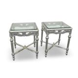 Pair of Silver Painted Accent Tables with Glass Tops