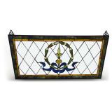 Contemporary Leaded Stained Glass Panel with Fleur-de-Lis Design