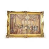 Zoran Jelaszek Painting of Grand Ballroom Scene... small tear in canvas/see photos