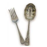Sterling Silver Serving Spoon and Fork Set Marked C.F. Billau..total weight 2.675 troy oz.