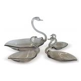 Set of (4) Glass Swan Bowls