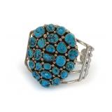 Navajo Sterling Silver and Turquoise Cluster Cuff Bracelet