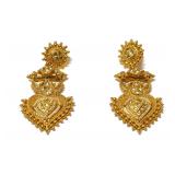 Pair of 22K Gold Dangle Earrings with White Sapphire Gemstones - 1.535 troy oz.