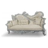 Ornate Silver and Ivory Color Rococo Style Sofa with Carved Details