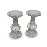 Pair of Mirrored Mosaic Pedestal Tables with Interlocking CC Logo Motif
