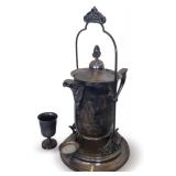 Late 1800s Silverplated Tilting Water Pitcher on Stand and Silverplate Goblet