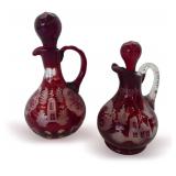 (2) Egermann Czechoslovakian Ruby Red Glass Cruets