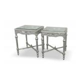 Pair of Silver Painted Accent Tables with Glass Tops