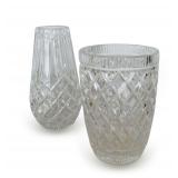 (2) Waterford Clear Diamond Cut Pattern Vases..one paper label gone