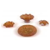 Marigold Carnival Glass Bowls and Plate
