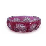 Cranberry Etched Glass Bowl with Starburst Design