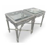 Pair of Silver Color Tables with Glass Tops