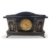 Key Wind Mantle Clock with Classical Architectural and Figural Accents