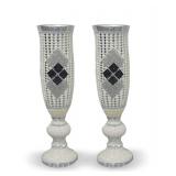 Pair of Decorative Floor Vases with Mosaic and Faux Pearl Inlay