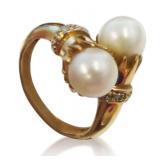 14K Yellow Gold Ring with (2) Pearls and (4) Ornamental Diamonds... $1,250 Appraisal Replacement Value.