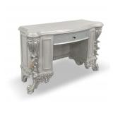 Ornately Carved Silver Painted Desk with Single Drawer