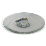 Art Glass Centerpiece Bowl with Blue and Yellow Decorative Element