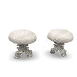 Pair of Upholstered Stools with Ornate Silver Color Painted Bases...seats are not attached
