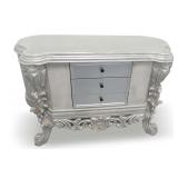 Ornate Silver Painted Credenza with (3) Drawers and Carved Details