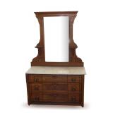 Victorian Era Marble Top Dresser with Matching Mirror