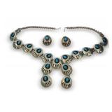 Southwestern Style Bear Claw Necklace and Earring Set with Turquoise Stones