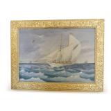 Painting of Racing Yacht Hawthorne in Ornate Gilt Frame
