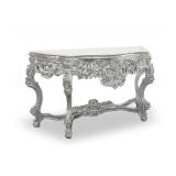 Ornate Silver Color Console Table with Marble Top