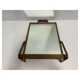 Freestanding Shoe Mirror with Wood and Brass Frame