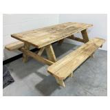 Handcrafted Wooden Picnic Table with Detached Benches