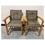 Pair of Wicker and Wood Armchairs