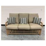 Wicker Three-Seat Sofa with Cushions and Throw Pillows