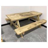 Wooden Outdoor Picnic Table with Attached Benches