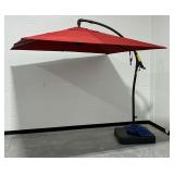 Hampton Bay 8 ft. Square Offset Patio Umbrella with Chili Red Canopy and Base