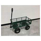 Green Metal Mesh Utility Wagon with Pneumatic Tires and Long Handle