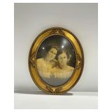 Framed Antique Oval Portrait Photograph of Two Women