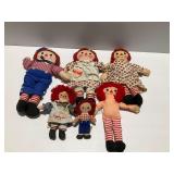 (6) Ragedy Ann and Raggedy Andy Fabric Dolls