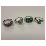 (4) Sterling Silver Rings with Gemstones