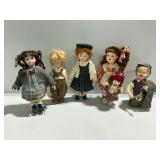 (5) Porcelain Dolls with Manufacturer Tags and Accessories