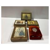 (5) Decorative Jewelry Boxes with Inset Lids and Interior Mirrors