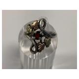 Sterling Silver and 12K Gold Garnet Ring, Size 4.5