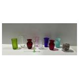 10-Piece Glass Vase and Container Lot with Decorative Stones
